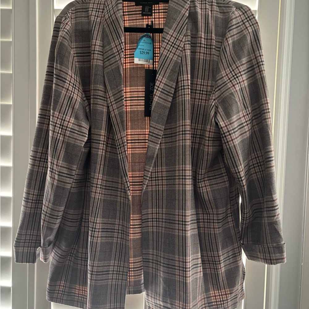 Women's Plaid Blazer Jacket - Gray